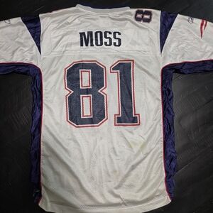 Moss #81 White/Navy Football Jersey